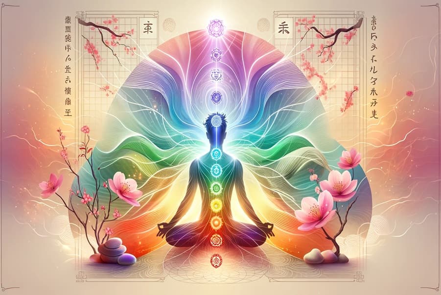 Woman receiving full body Reiki healing for aura cleansing and chakra balance