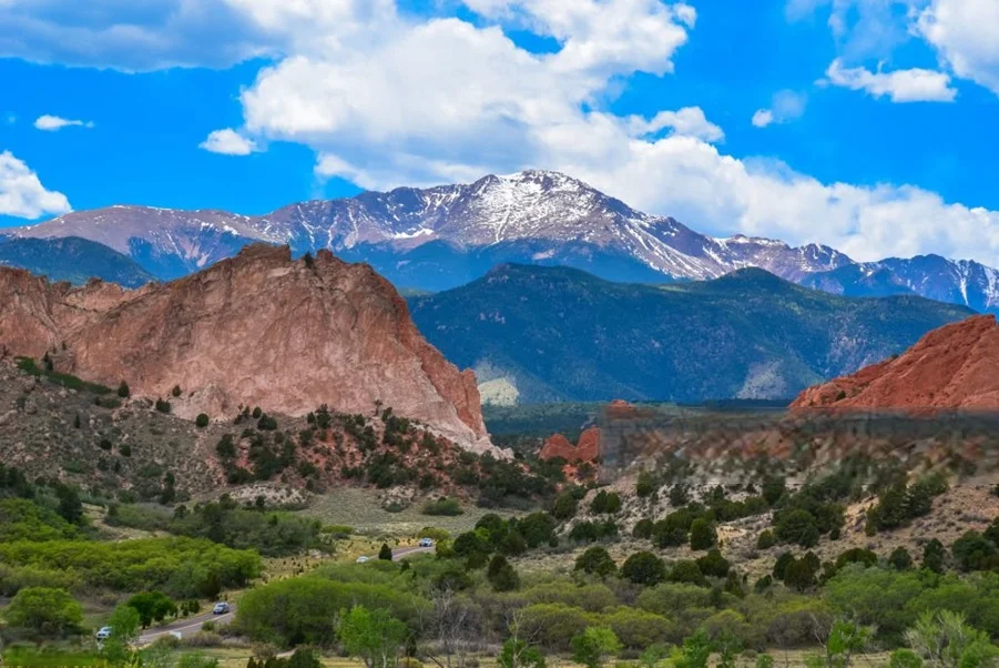 Garden of the Gods with Pikes Peak in the background