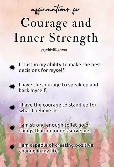 Courage and strength empowerment affirmations for spiritual resilience and inner warrior activation
