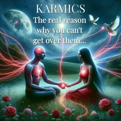 Karmic connection illustration of two souls connected by energy, representing the powerful spiritual ties that make certain relationships hard to release.