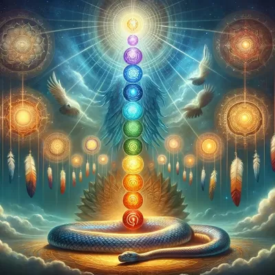 Illustration of the luminous energy field with chakras aligned through the body, symbolizing Shamanic Illumination Healing and spiritual awakening.